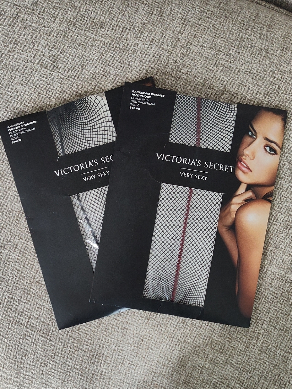 Victoria's Secret Set Of 2 Fishnet Pantyhose — Black with Red Seam & Black Seam
